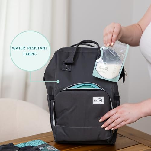 Motif Medical Breast Pump Backpack – Stylish Insulated Bag w/ Cooler, 9 Pockets, Carrying Handles - Water-Resistant Organizer - Adjustable Straps Portable Breast Pump Bag (Grey)