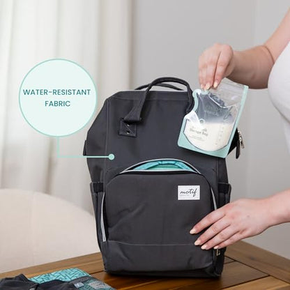 Motif Medical Breast Pump Backpack – Stylish Insulated Bag w/ Cooler, 9 Pockets, Carrying Handles - Water-Resistant Organizer - Adjustable Straps Portable Breast Pump Bag (Grey)