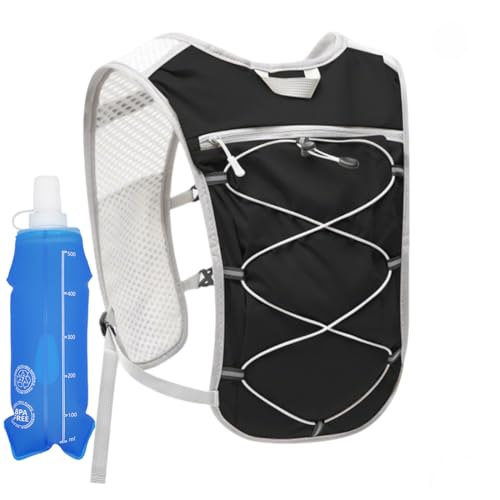 Hydration Backpack Lightweight Running Vest for Women Men with 500ml Soft Flask Hiking Daypack - color: Black+500ml Soft Flask