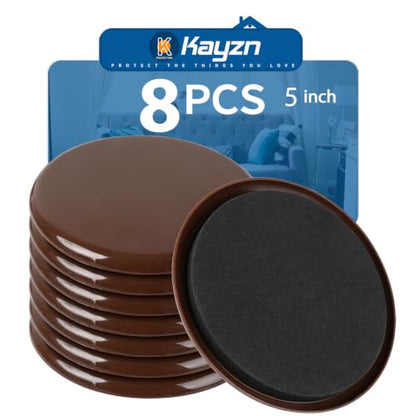 Furniture Sliders for Carpet, 8 PCS Reusable Furniture Moving Pads, 5" Heavy-Duty Furniture Slider, Move Any Item Easy and Quickly with Reusable Furniture Movers Sliders - size: Brown