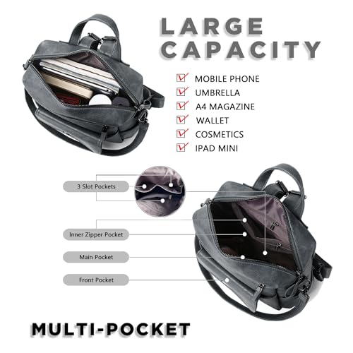 WYFJNX PU Leather Backpack Purse for Women Fashion Multipurpose Design Handbag Ladies Shoulder Bags Travel Backpack Blue Grey - color: Blue Grey