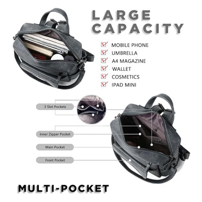 WYFJNX PU Leather Backpack Purse for Women Fashion Multipurpose Design Handbag Ladies Shoulder Bags Travel Backpack Blue Grey - color: Blue Grey