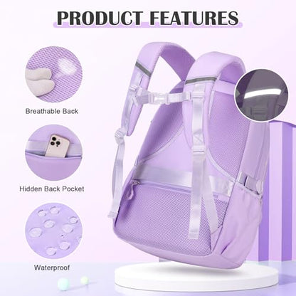 DIGOBAY Backpacks for Girls - 3PCS Girls Backpack with Lunch Box & Pencil Pouch Plaid School Backpacks for Elementary Middle High College School Bookbag for Teen Girl Kids Students Purple - color: Purpleplaid
