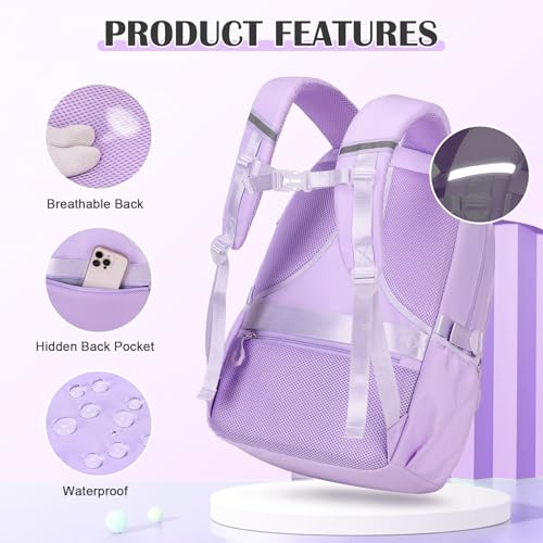 DIGOBAY Backpacks for Girls - 3PCS Girls Backpack with Lunch Box & Pencil Pouch Plaid School Backpacks for Elementary Middle High College School Bookbag for Teen Girl Kids Students Purple - color: Purpleplaid