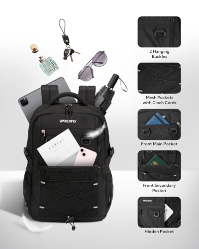 WATERFLY Travel Hiking Casual Backpack: 22L Lightweight Everyday Outdoor City Daypack College Bookbag for Women Men - color: Black