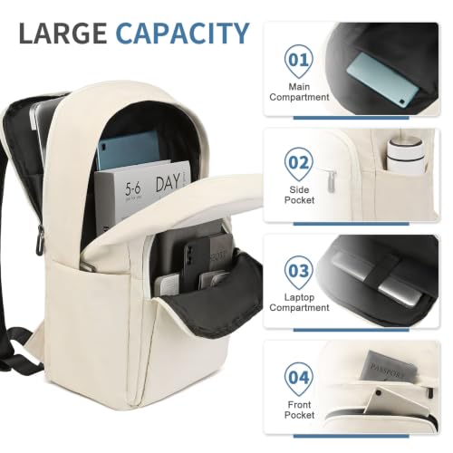 16 Inch Laptop Backpack for Men, Business Work Backpack for Everyday Commute, Waterproof Travel Office Computer Bag, Beige - color: Beige Soft Sheel