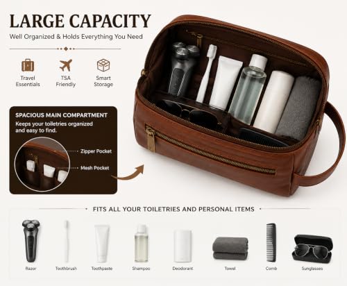 Personalized Leather Toiletry Bag for Men, Suitable Gifts for Father's Day and Wedding Party Groomsmen