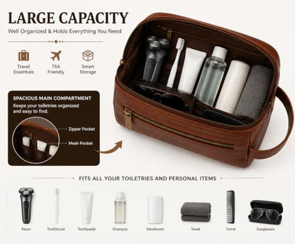 Personalized Leather Toiletry Bag for Men, Suitable Gifts for Father's Day and Wedding Party Groomsmen
