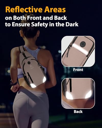Sling Backpack for Women & Men, Crossbody Travel Bag with Water Bottle Holders, 17 Pockets, Quick-Access Phone Pocket, Hidden Security Pocket, Fits 11" Tablet, for Daily Carry, Travel, Theme Parks - color: F-dusty Pink