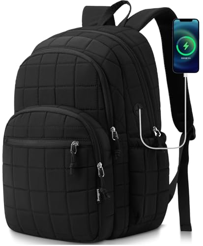 kadilong 17.3 Inch Laptop Backpack for Women College Travel,Quilted Daypack Bookbag for School Teen Girls Mochilas Mujer,Black - color: Black, size: 17,3 inch