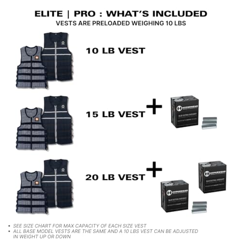 Hyperwear HyperVest ELITE Adjustable Weighted Vest for Women and Men — Thin Steel Weights, Stretch CORDURA Fabric — Weight Vest for Walking, Running, Strength Training - size: X-Large 20 Pounds Black