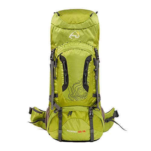 Wind Tour Outdoor 60L Ripstop Trekking Bag Sport Backpack with Rain Cover for Climbing Cycling (Green) - color: Green
