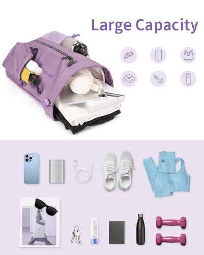 WANDF Drawstring Backpack Sports Gym Bag with Shoes Compartment, Water-Resistant String Beach Sackpack Swim Bag for Women and Men (Lilac Purple) | with Shoes Compartment - color: Lilac Purple