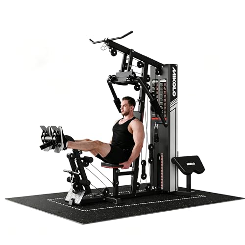 Mikolo Home Gym, Workout Station with 150LBS Weight Stack, Multifunctional Home Gym Equipment, Exercise Equipment for Full Body Strength Training - style: Home Gym ProStation Package (with Gym Flooring Mats)