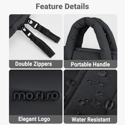MOSISO Laptop Case 13.3 inch, 13-13.3 inch Puffy Laptop Sleeve Compatible with MacBook Neo/Air 13.6 M5 M4 M3 M2 M1/Pro 13/14, HP Dell ASUS Lenovo, Rectangle Quilted Carrying Bag with Bow&Handle, Black - color: Black, size: 13.3 inch