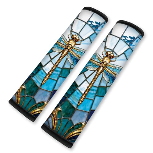 2Pcs Soft Auto Seat Belt Cover Pads, Blue Dragonfly Car Seatbelt Shoulder Cushion for Comfortable Driving, Compatible with All Cars' Seatbelt and Backpack Straps 11x2.4inch - color: Dragonfly