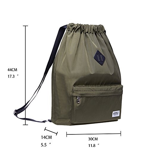 KAUKKO Drawstring Sports Backpack Gym Yoga Bag Shoulder Rucksack for Men and Women(1031-2-GREEN) - color: Nylon Army Green
