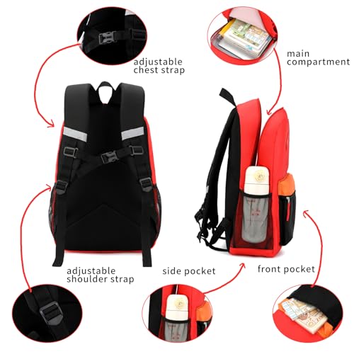 Backpack Set for Girls Boy Kids Backpack with Lunch Box for Elementary Primary Kindergarten School Bag (Red Black Set, Large) - color: Red Black