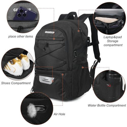 GRANDUP Basketball backpack with ball and shoes compartment Fit Volleyball, soccer, Swim, Gym, Travel, and School, large capacity sports training equipment bags - color: Balck Honeycomb