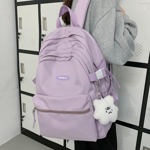 VTTDB Kawaii Backpack with Cute Accessories Casual Aesthetic Daypack Simple Laptop Bag Waterproof Travel Rucksack for Women (purple) - color: Purple