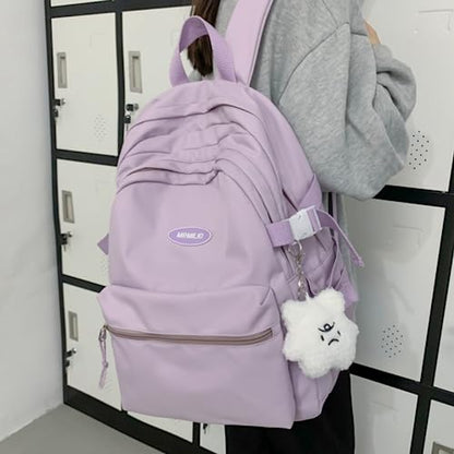 VTTDB Kawaii Backpack with Cute Accessories Casual Aesthetic Daypack Simple Laptop Bag Waterproof Travel Rucksack for Women (purple) - color: Purple