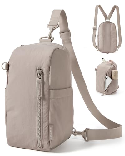 BAGSMART Small Sling Bag for Women, Fast Track Crossbody Bag Mini Backpack purse for Daily Travel Gym - color: Brown