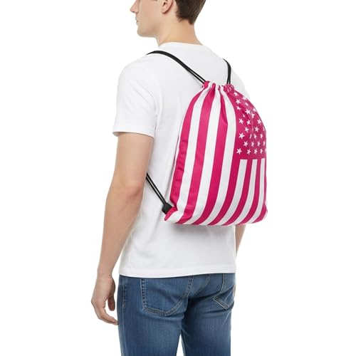 Pink American Flag Drawstring Backpack, Lightweight Cinch String Sports Sackpack for Men & Women,pack of 2 - color: Americanflag-pink