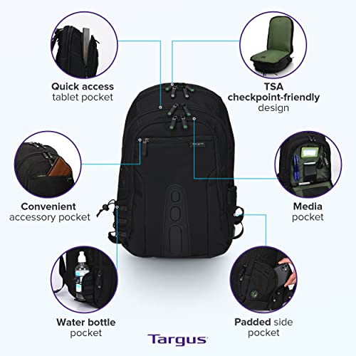 Targus Spruce EcoSmart Travel Laptop Backpack for 17 inch Laptops, TSA-Friendly Carry On Backpack Laptop Bag for Work and Travel, Black (TBB019US) - size: 17 inch