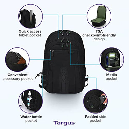 Targus Spruce EcoSmart Travel Laptop Backpack for 17 inch Laptops, TSA-Friendly Carry On Backpack Laptop Bag for Work and Travel, Black (TBB019US) - size: 17 inch