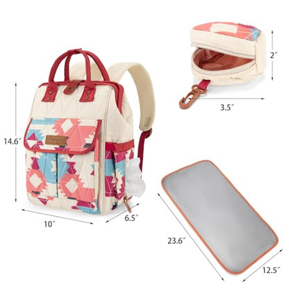 Montana West Wrangler Aztec Diaper Bag Backpack Western Backpacks for Moms Baby Essentials Bag with Twist-Lock Closure, Insulated Pockets, Portable Changing Pad, Stroller Straps, Pacifier Case - color: Aztec Pink