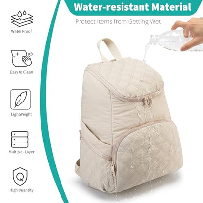 NOL Natural Organic Lifestyle Women's Quilted Puffer Backpack, Large Waterproof Lightweight Puffy Bookbag, Carry on Daypack for Travel, Work (Cream) - color: Cream