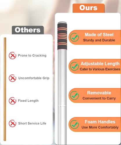 5ft Yoga Stick – Heavy-Duty Steel Adjustable Stretching Bar for Mobility, Flexibility & Balance. Multi-Functional Fitness Pole with 4 Steel Rods & Comfort Foam Grips - color: White