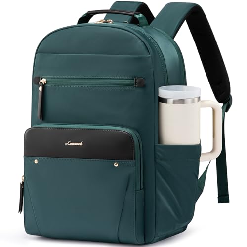 LOVEVOOK Laptop Backpack for Women with Leather Trim & Tumbler Pockets, 15.6" Work Backpack Purse, Travel Personal Item Bag, Carry On Business Computer Bag for Office, or Gift, Lustrous Pine - color: Lustrous Pine, size: 15.6 inches