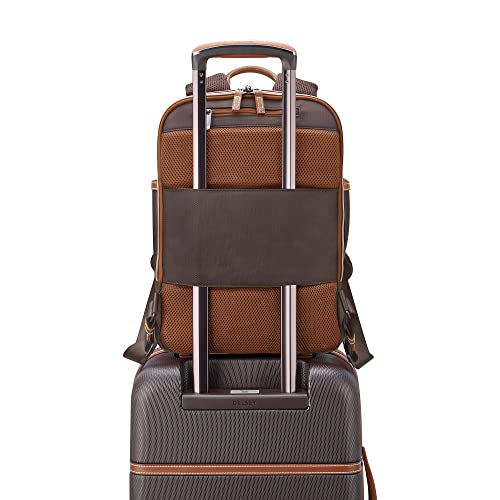 DELSEY PARIS Chatelet Air 2.0 Travel Laptop Backpack, Fits 14 Inch Laptop, Water-Repellent Recycled Fabric, Vegan Leather Trim, Trolley Sleeve, Chocolate Brown - color: Brown