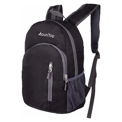 MounTop Outdoor Lightweight Foldable Water Resistant Backpack for Travel Hiking Riding - color: Black