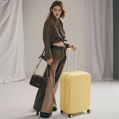 mixi Carry on Luggage, 20'' Suitcase Spinner Wheels Luggage Hardshell Lightweight Rolling Suitcases PC with Cover & TSA Lock for Business Travel, Lark Yellow - color: Lark Yellow, size: 20in Carry on