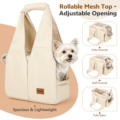 Dog Purse Carrier for Small Dogs and Cats, Soft-Sided Pet Tote Bag with 6 Large Pockets, Collapsible Travel Puppy Carrier, Fits Pets up to 16 lbs (Beige, 17.5" L x 8" W x 12" H) - color: Beige, size: 17.5"L x 8.0"W x 12.0"H