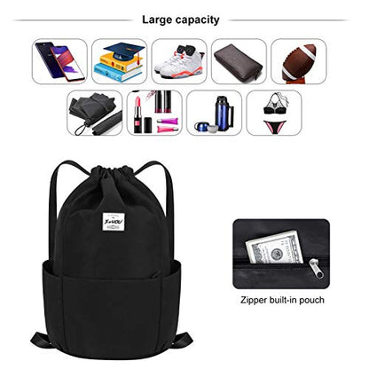 XEYOU Drawstring Sports Backpack Lightweight Gym Yoga Sackpack Shoulder Rucksack Casual Outdoor Daypack for Women and Men | Lightweight - color: Black