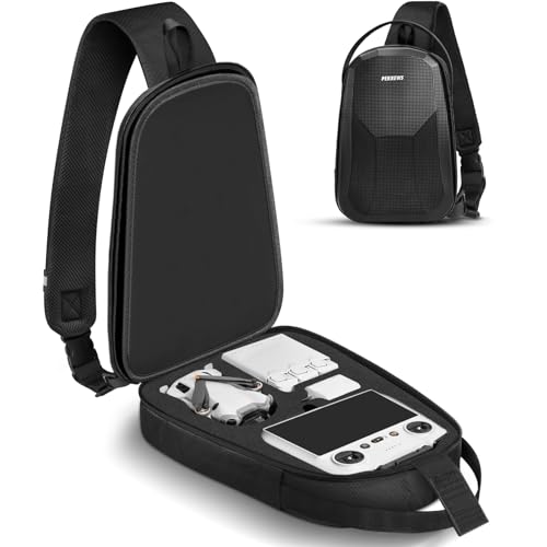 PEKREWS Mini 4 Pro Case, Mini 3/4 Pro Waterproof Hard Carrying Case, Portable Travel Drone Sling Backpack, Crossbody Bag for DJI RC 2/RC/N3/N2/N1 Controller, DJI Fly More Combo and Drone Accessories - color: Black