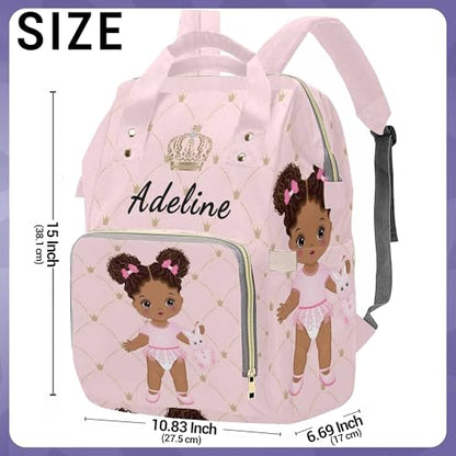 Newcos Personalized African Baby Crown Pink Diaper Backpack with Custom Name Shoulder Mommy Baby Bag - color: Color 177