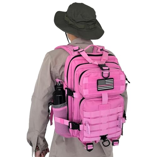 Hannibal Tactical 30L MOLLE Assault Pack, Tactical Backpack Military Army Camping Rucksack with Bottle Holder, 3-Day Pack, Pink - color: Pink, size: 30L