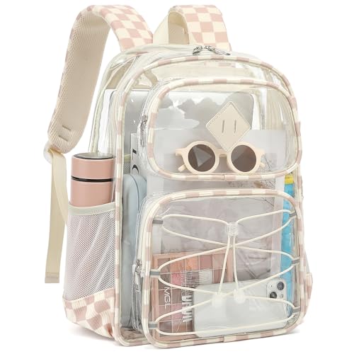 Clear Backpacks for Girls Women, Heavy Duty PVC Transparent Back Pack See Through Boys Kids Clear Bookbags for School Checkered Brown - color: Corduroy Checkered Brown