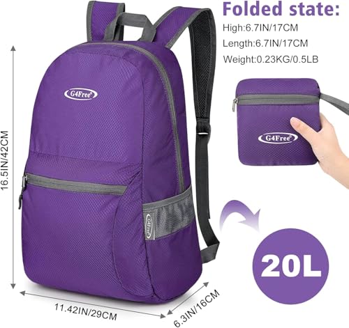G4Free 20L Small Packable Travel Hiking Backpack for Men Women - color: Purple Update, size: 20L