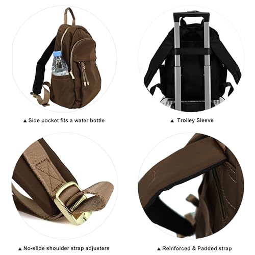 M-ioi-M Medium Backpack Purse for Women, Fashion Nylon Daypack with Gold Hardware, Lightweight Water-Resistant Rucksack for College, Work, Travel, Everyday Use, Fits 13–14" Laptop(Walnut Brown,Medium) - color: Walnut Brown,medium