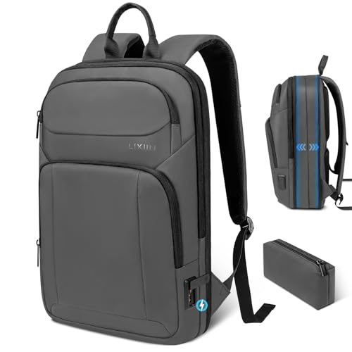 Backpack for Men Slim & Expandable Travel Laptop Backpack with USB Charging Port Water Resistant Anti-Theft Business Backpack Fits 15.6In Laptop for Commute Work College with Small Bag(Simple Gray) - color: Simple Gray, size: 15.6”