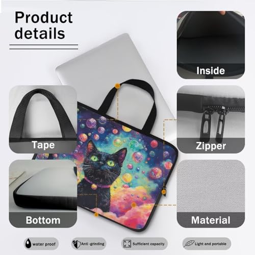Mumeson Black Cat Laptop Sleeve Bag with Pocket Water Resistant Portable Traveling Carrying Laptop Bag Handbag Shockproof Laptop Case Briefcase - color: Black Cat, size: 10 Inch