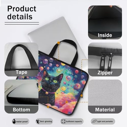 Mumeson Black Cat Laptop Sleeve Bag with Pocket Water Resistant Portable Traveling Carrying Laptop Bag Handbag Shockproof Laptop Case Briefcase - color: Black Cat, size: 17 Inch