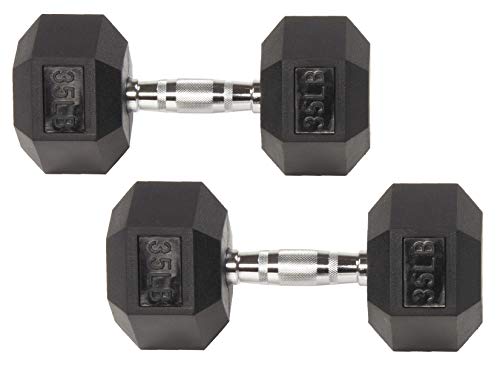 Fitvids 2nd Generation Rubber Coated Dumbbell Weight Chrome Grip Hand Weight, 35lbs, Pair