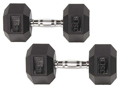 Fitvids 2nd Generation Rubber Coated Dumbbell Weight Chrome Grip Hand Weight, 35lbs, Pair