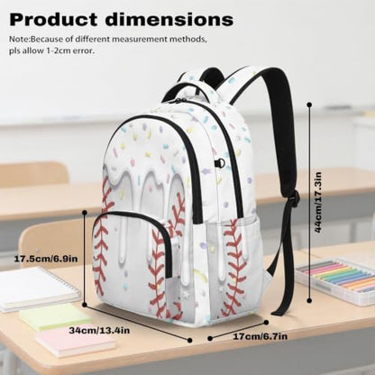 Suobstales Baseball Ice Cream Drip Print School Bags for Kids Girls Boys Elementary Middle School Students Backpack Children Bookbags Casual Large Capacity Travel Daypack (17 Inches) - color: Baseball Ice Cream Drip 6